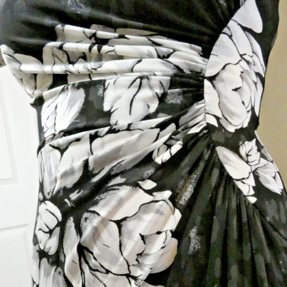 Dress Black White Floral Sheath Career Office Cocktail Party Date Night Size 2 - Picture 2 of 11